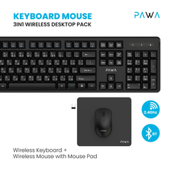 Pawa Keyboard Mouse 3IN1 Wireless Desktop Pack -Black