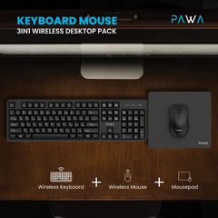 Pawa Keyboard Mouse 3IN1 Wireless Desktop Pack -Black