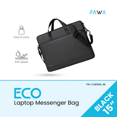 Pawa Eco Laptop Messenger Bag 15 Inch Black