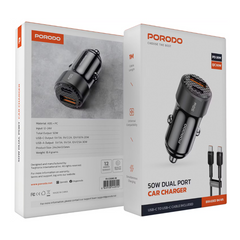 Porodo 50W Dual Port Car charger PD 20W Qc30W With-C to C Cable-Black