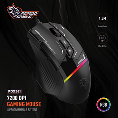 Porodo Gaming 8D RGB Wired Mouse DPI 7200 - Black