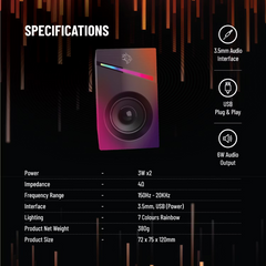 Porodo Gaming Stereo Speakers Volume Knob Control- Black