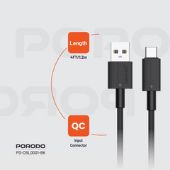Porodo USB-A to Type-C Durable Charging Cable - Black