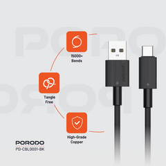 Porodo USB-A to Type-C Durable Charging Cable - Black