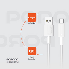 Porodo USB-A to Type-C Durable Charging Cable - White