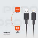 Porodo USB-A to Lightning Durable Charging Cable - Black