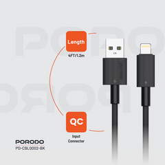 Porodo USB-A to Lightning Durable Charging Cable - Black