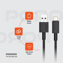 Porodo USB-A to Lightning Durable Charging Cable - Black