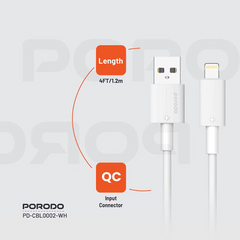 Porodo USB-A to Lightning Durable Charging Cable - White