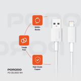 Porodo USB-A to Lightning Durable Charging Cable - White