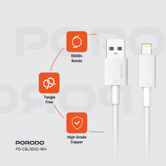 Porodo USB-A to Lightning Durable Charging Cable - White