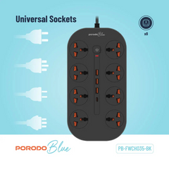 Porodo Blue FWC035 8 AC Power Strip Universal Sockets 3000W 3M 9.8FT