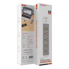 Porodo 4AC 65W 3000W Power Strip-White