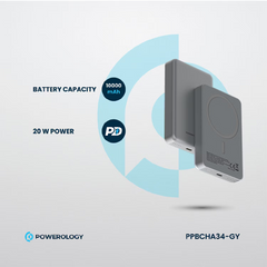 Powerology 10000mAh Magsafe Aluminum Powerbank-Dark Grey