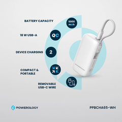 Powerology PD 20W QC 18W PP065 5000mAh power Bank - White