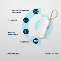 Powerology PD 20W QC 18W PP065 5000mAh power Bank - White