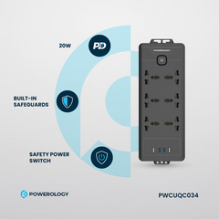 Powerology 6AC 2500W Power Strip - Black