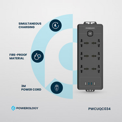 Powerology 6AC 2500W Power Strip - Black