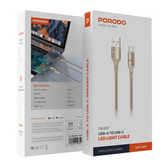 Porodo Usb-A To Usb-C Led Light Cable 1.2M-Gold