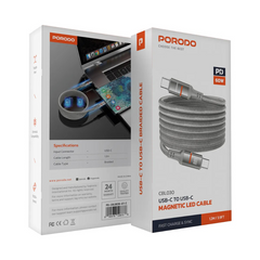 Porodo 60W Type-C To Type-C Magnetic Braided Cable 1.2M -Grey