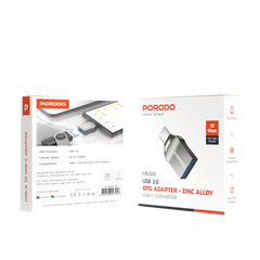 Porodo USB-C OTG Adapter - Zinc Alloy - Black