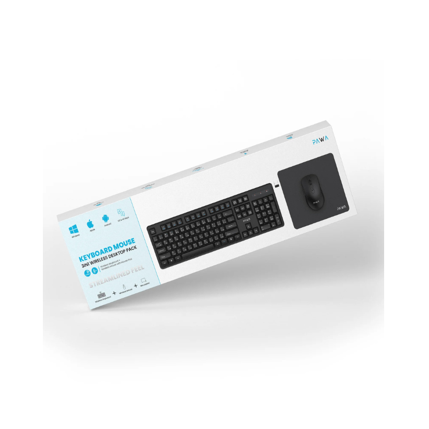 Pawa Keyboard Mouse 3IN1 Wireless Desktop Pack -Black