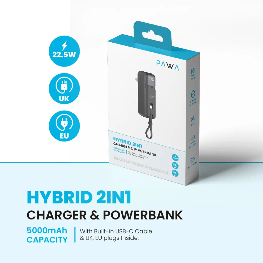 Pawa Hybrid 2in1 Charger & Powerbank 5000mAh-Black