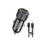 Porodo 50W Dual Port Car Charger PD 20W QC 30W with C to L Cable - Black