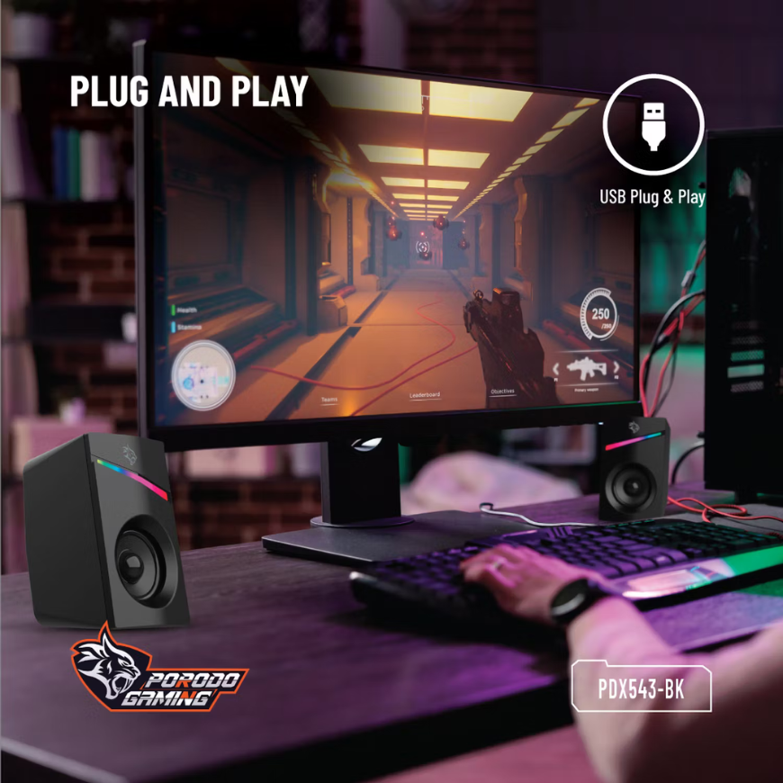 Porodo Gaming Stereo Speakers Volume Knob Control- Black
