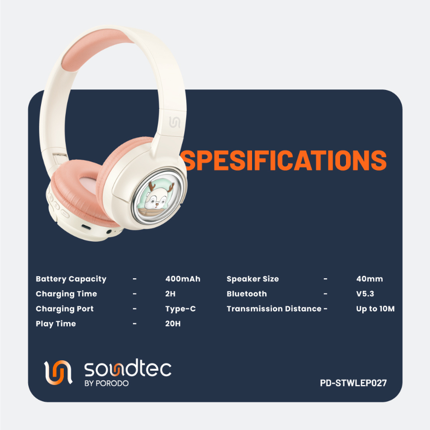 Porodo Moose Wireless Kids Headphone - Pink