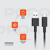Porodo USB-A to Type-C Durable Charging Cable - Black
