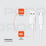Porodo USB-A to Type-C Durable Charging Cable - White