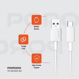 Porodo USB-A to Type-C Durable Charging Cable - White