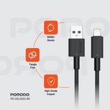 Porodo USB-A to Lightning Durable Charging Cable - Black