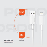 Porodo USB-A to Lightning Durable Charging Cable - White