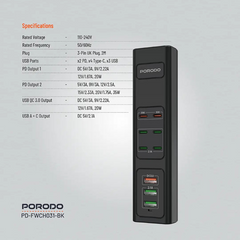 Porodo FWC031 85W Multi-Port USB Charging Hub - Black