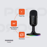 Porodo Gaming Pdx550 Omni-Directional Usb Microphone Stream Conference Podcast-Black