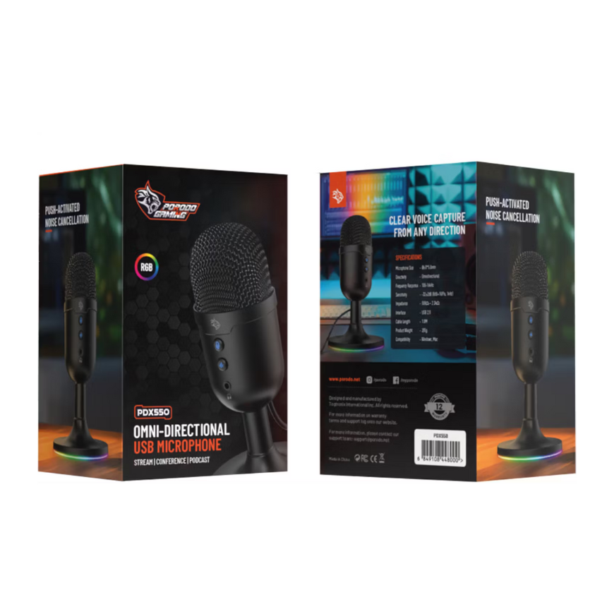 Porodo Gaming Pdx550 Omni-Directional Usb Microphone Stream Conference Podcast-Black