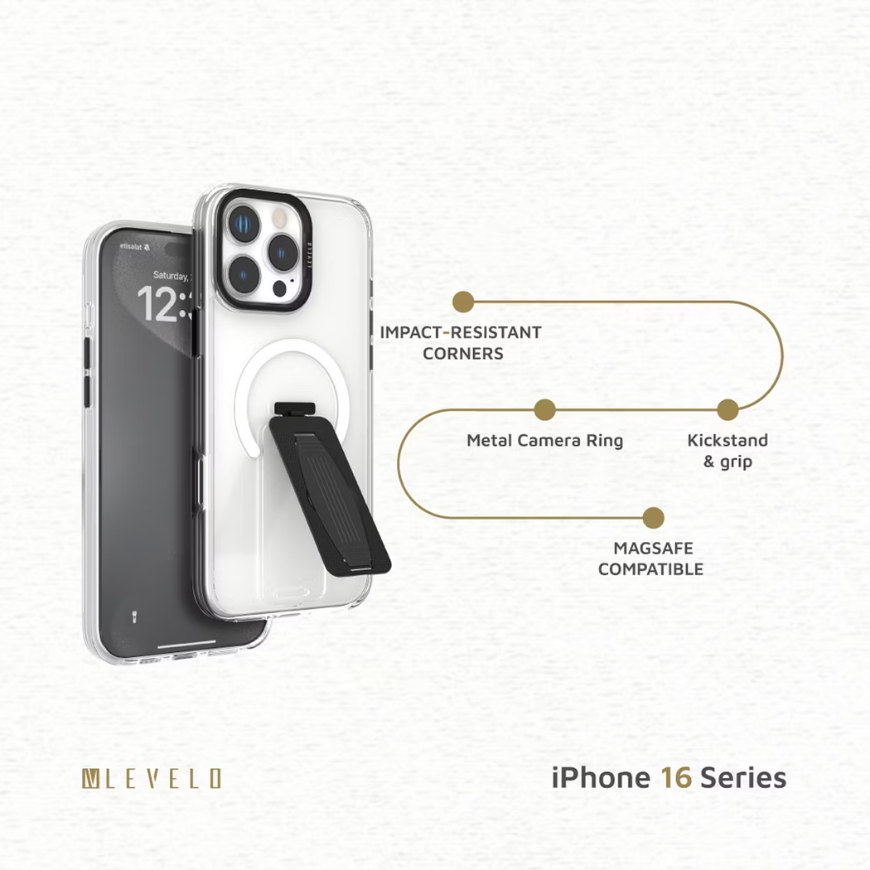 Levelo Morphix Magsafe Grip Case For iphone 16 Pro Max - Black