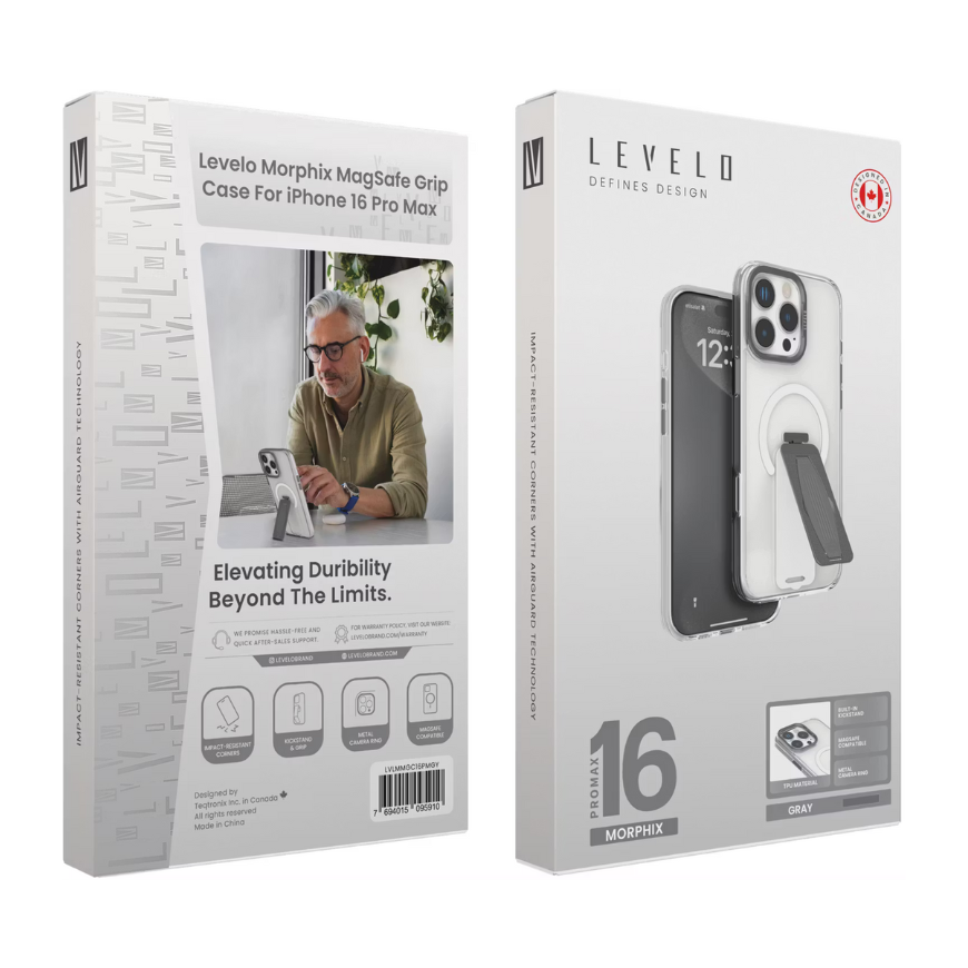 Levelo Morphix Magsafe Grip Case For iphone 16 Pro Max - Grey