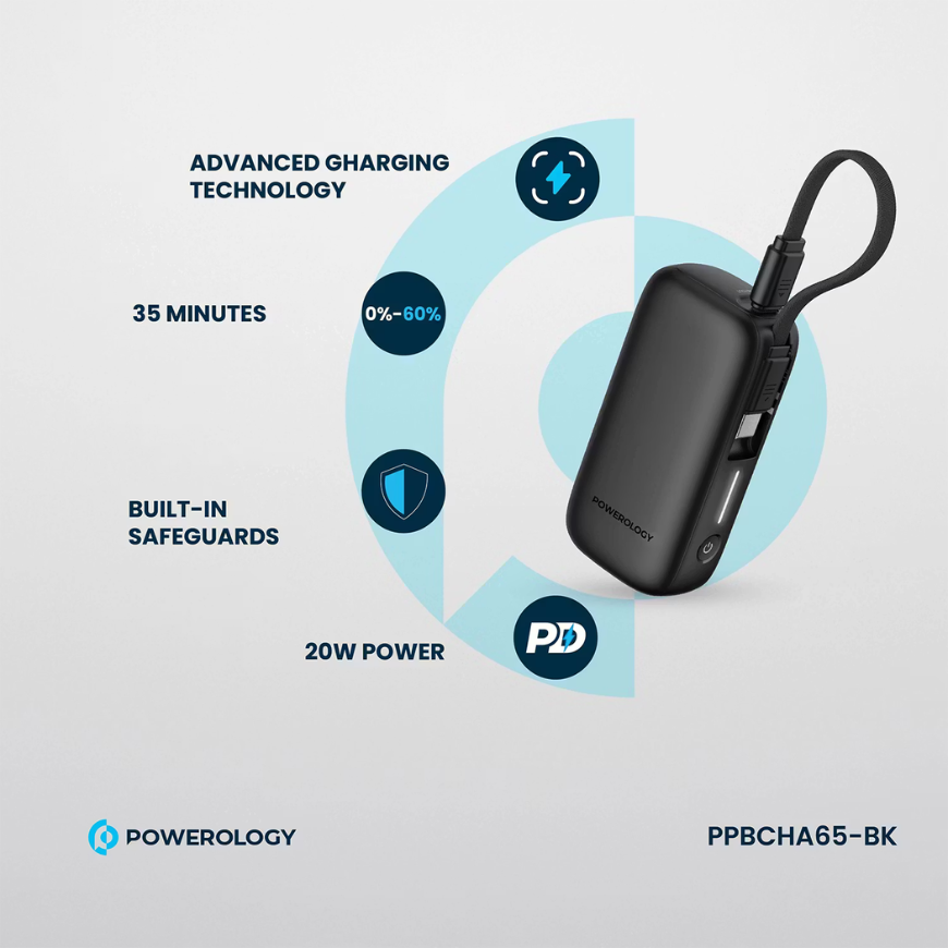 Powerology PD 20W QC 18W PP065 5000mAh Power Bank - Black