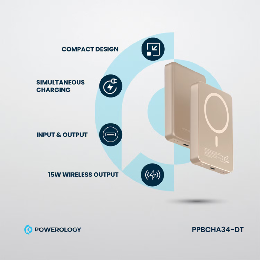 Powerology PD 20W PP034 10000mAh Magsafe Aluminium Power Bank - Desert Titanium