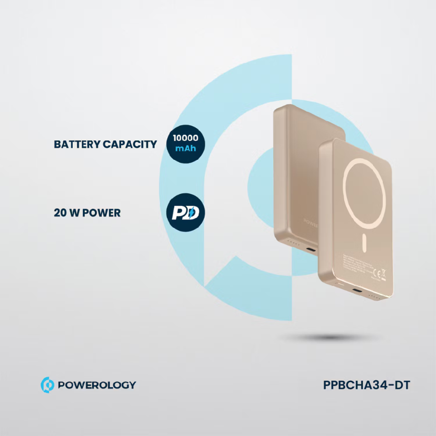Powerology PD 20W PP034 10000mAh Magsafe Aluminium Power Bank - Desert Titanium