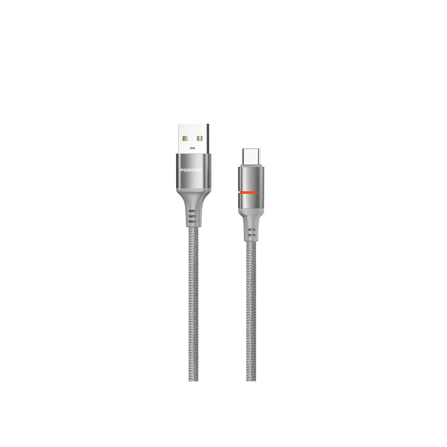Porodo Usb-A To Usb-C Led Light Cable 1.2M-Grey