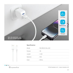 3A USB-A TO Lightning Quick Charging PVC Cable PW122 | White